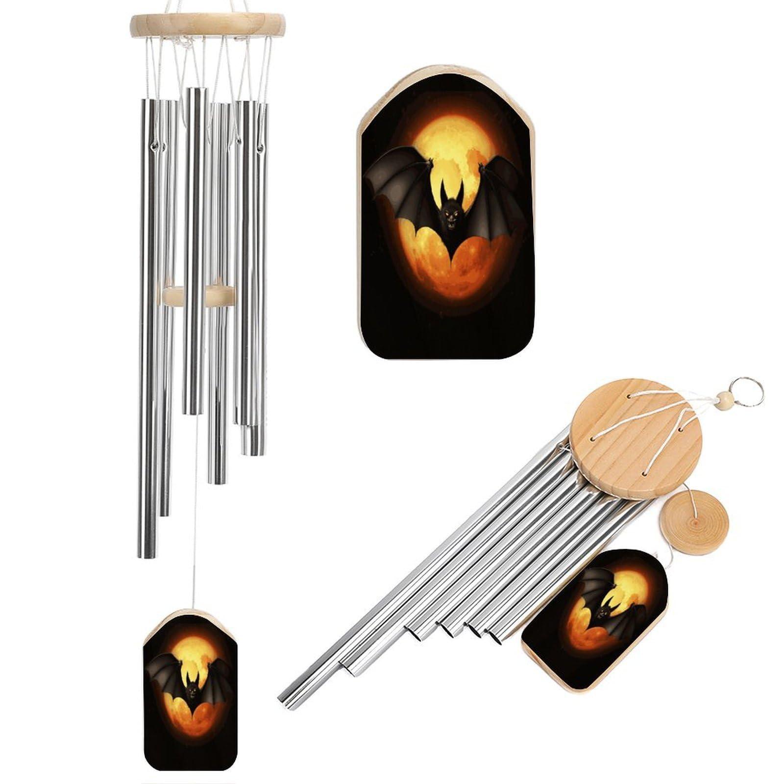 Btcowzrv Style Halloween Bat Wind Chimes For Outside, Hanging Windchimes With 6 Aluminum Tubes, Memorial Wind Chime For Patio Backyard Garden And Outdoor Decor