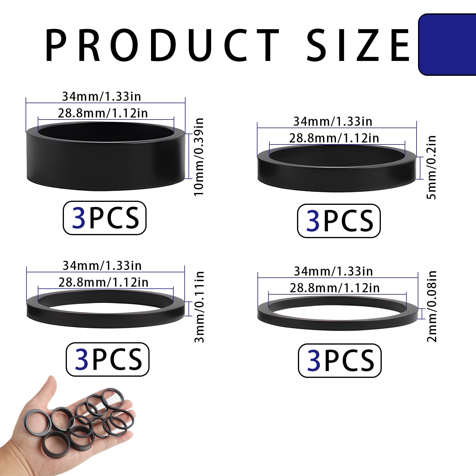 12 PCS Distanziali, Distanziale Cuffia Bici, 3x2/3/5/10 mm, Anelli Distanziali in Alluminio Leggero da 28,6 mm per Regolazione Sterzo Cuffia, Compatibili con Bici da Corsa, MTB, BMX, City Bike