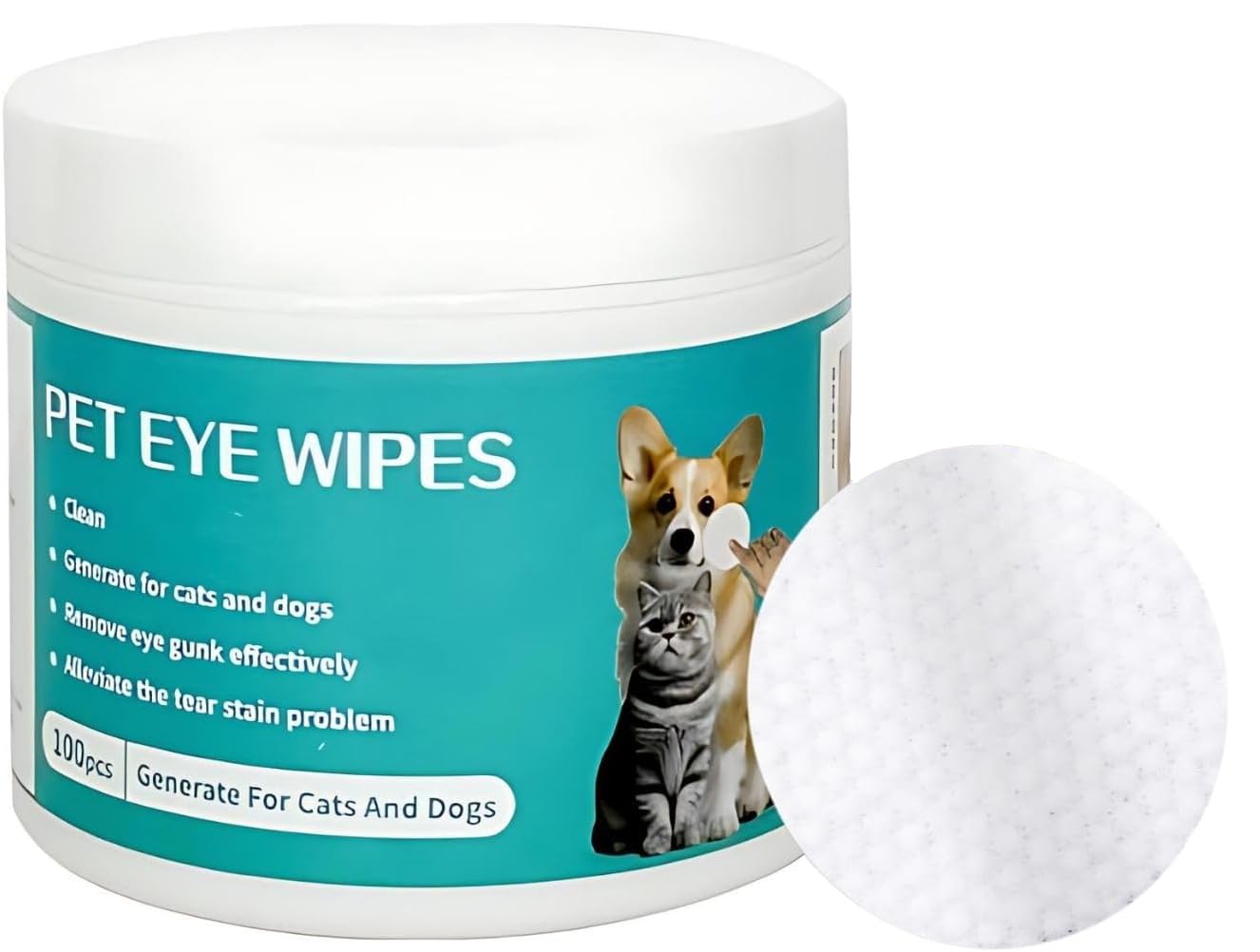 100Pcs Pet Eye Wipes for Dogs & Cats, Azonee Tear Stain Remover Wipes for Eye Cleaning, Removes Dirt & Eye Discharge, Gentle & Hypoallergenic, Safe for Daily Use