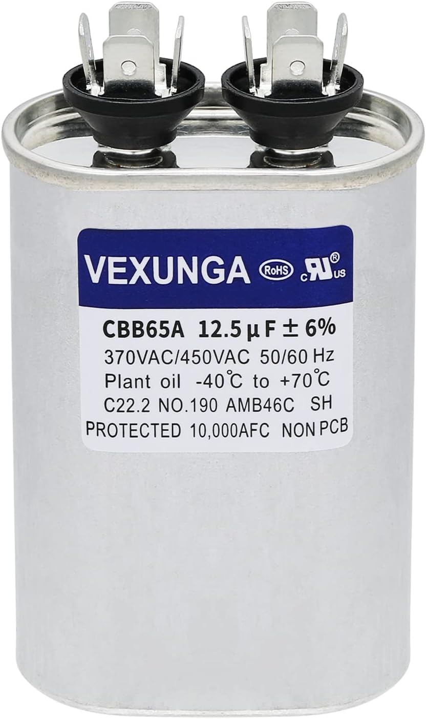 VEXUNGA 12.5uF 370/440VAC 50/60Hz CBB65 CBB65A Oval Run Start Capacitor 12.5 MFD 370V/440V Air Conditioner Capacitors for AC Unit Fan Motor Start or Pool Pump or Air Condenser Straight Cool
