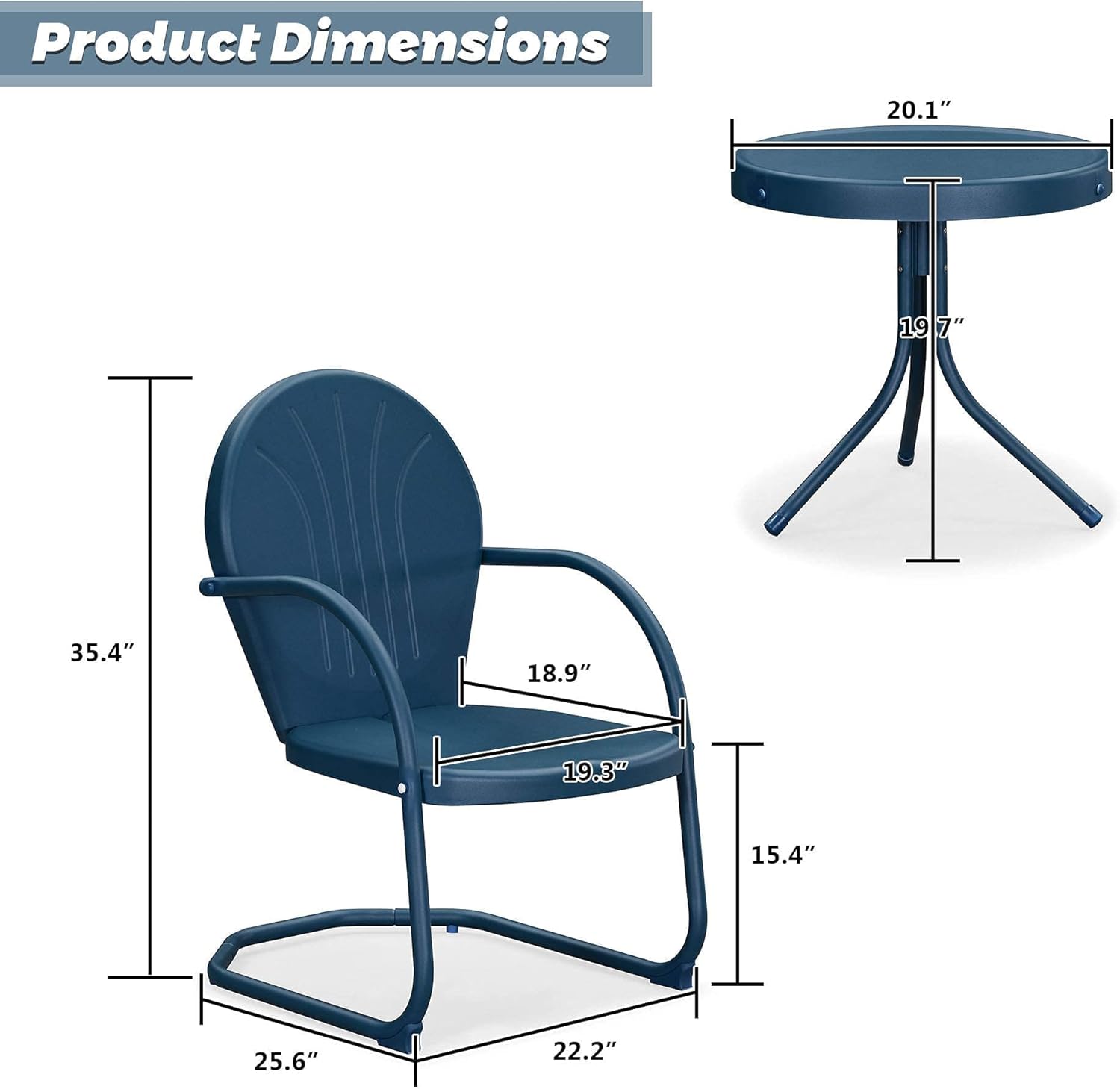 PURPLE LEAF Outdoor Patio Bistro Set, 3 Pieces Retro Porch Furniture Set 2 C-Spring Metal Outdoor Chairs and Round Side Table, Blue : Patio, Lawn & Garden