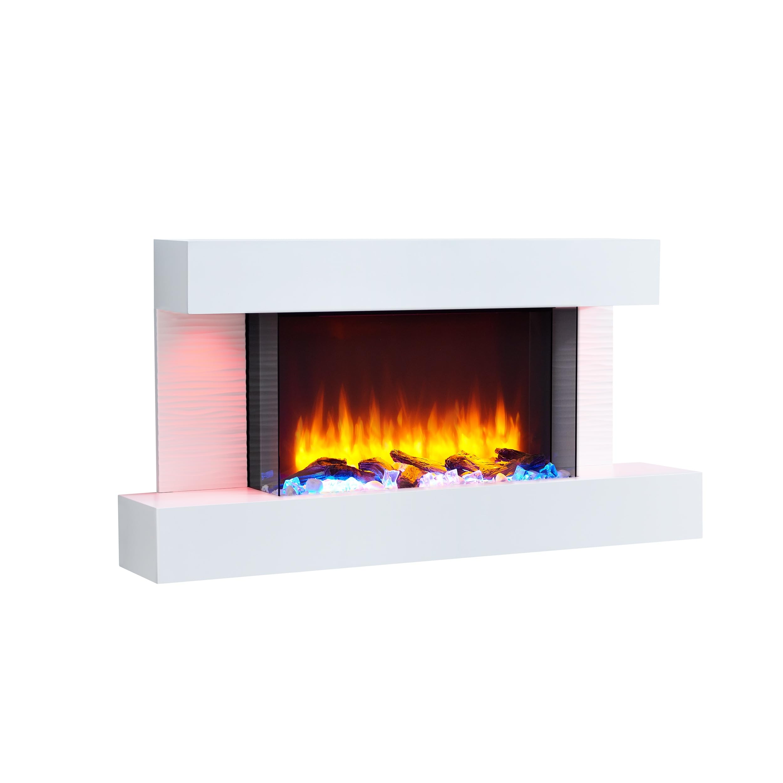 BALDERIA Camino Elettrico Aieda | Caminetto da Parete con Effetto Fiamma 3D | Riscaldamento 2000 W | Focolare Sospeso con Telecomando, Timer, Termostato | Grigio
