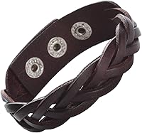 CCBFY Genuine Leather Braided Bracelet - Adjustable Wide Cuff Punk Sporty Wristband Unisex Jewelry Men Women 7 Colors