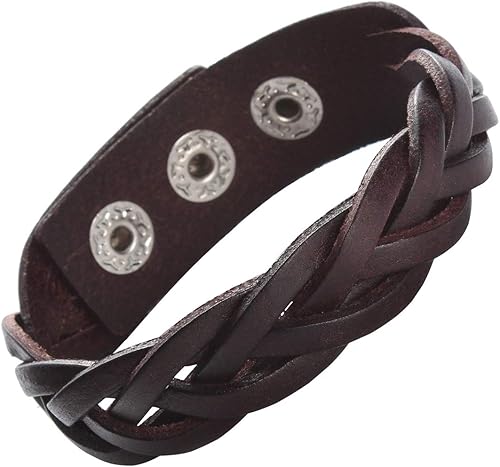 CCBFY Pulsera de cuero genuino trenzada deportiva ancha pulsera punk joyería para hombres y mujeres