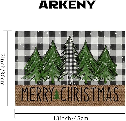 Miniatura 7 de ARKENY AP467-18 - Juego de 4 manteles individuales de Feliz Navidad de 12 x 18 pulgadas, diseño de copo de nieve de árbol de invierno, arpillera de