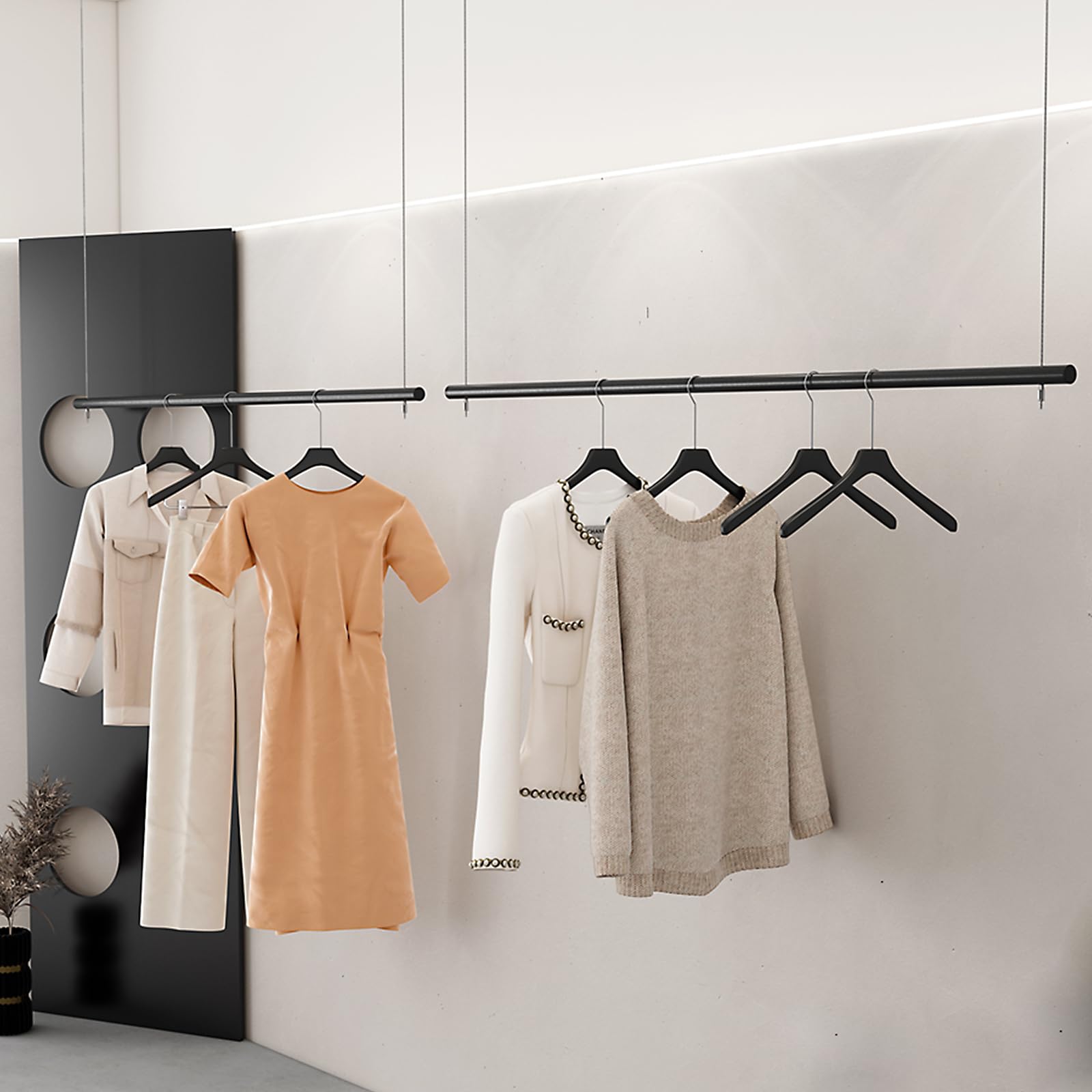 JKJZSALJ Clothes Rail Ceiling Mounted Height Adjustable, Commercial Clothes Rail, Retail Clothing Store Display Rack, Black Shop Window Clothes Hanger,2pcs,80cm