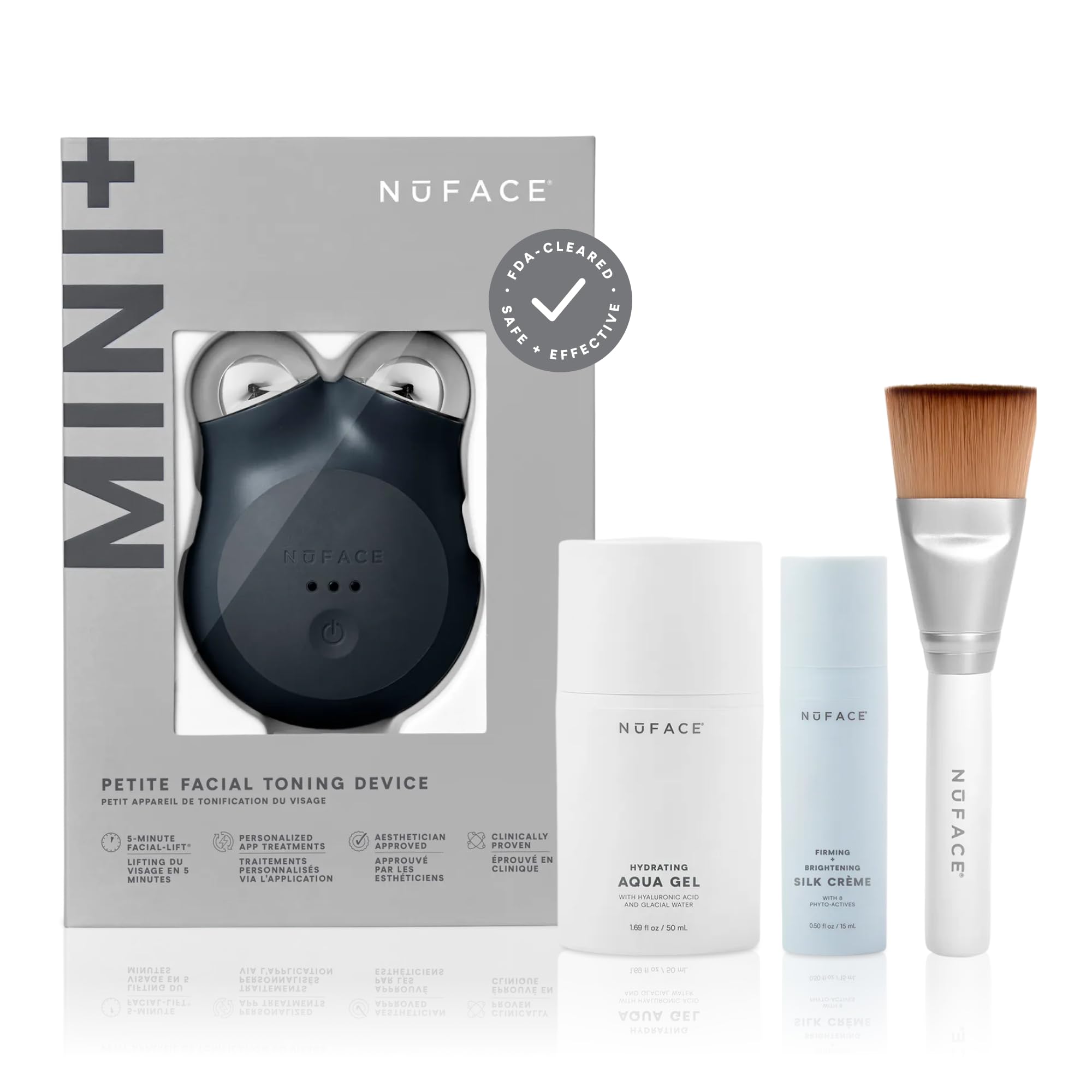 MINI+ Microcurrent Facial Device Kit - FDA Cleared Face Sculpting & Skin Tightening Device to Contour, Lift & Tone + Microcurrent Gel Activator & Silk Creme - Midnight Black