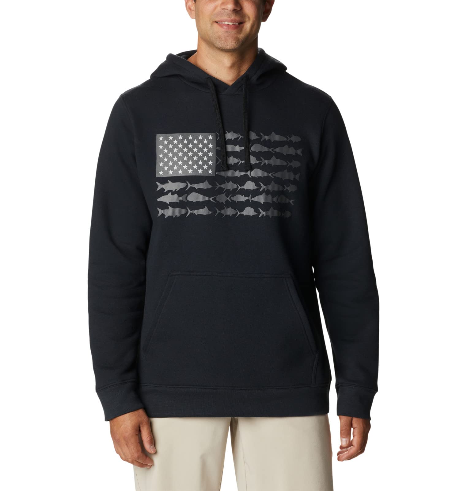 Columbia Men's PFG Fish Flag II Hoodie, Black/Graphite Usa, X-Large