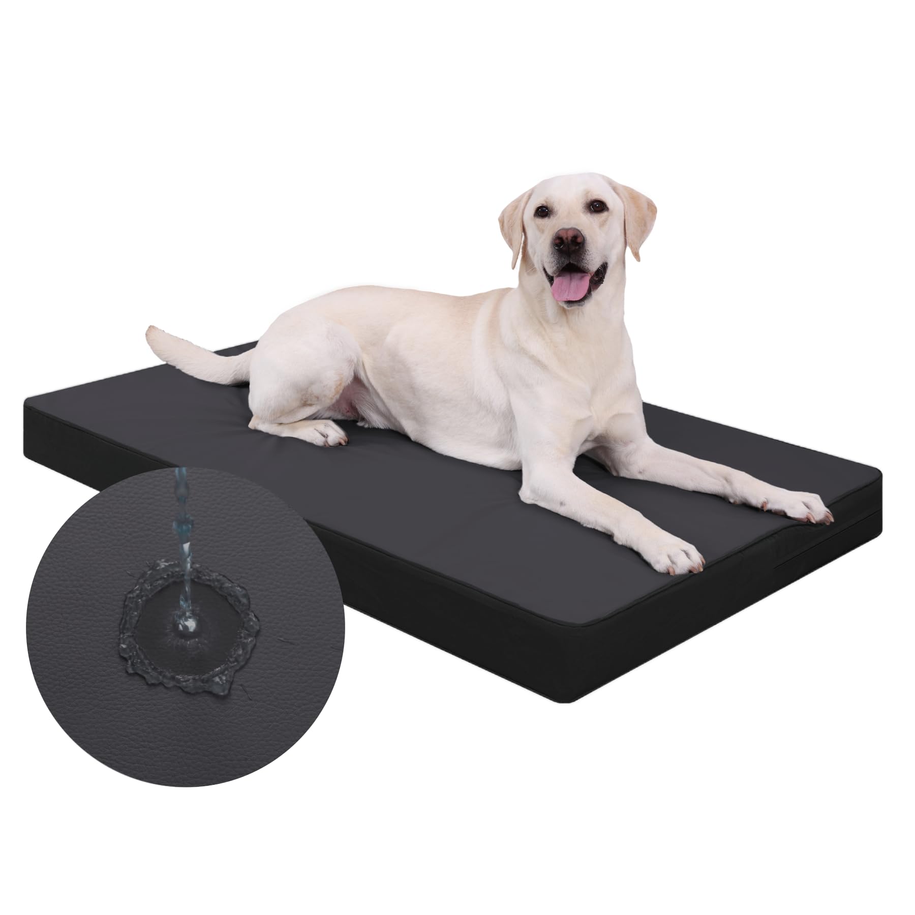 Favodormir Impermeabile Cuccia Cane Interno ed Esterno,Ortopedica Cuscino Cane in Ecopelle,Sfoderabile e Lavabile,Materassino per Cani Taglia Grande, Letto per Cani,Nero,119x73x9cm