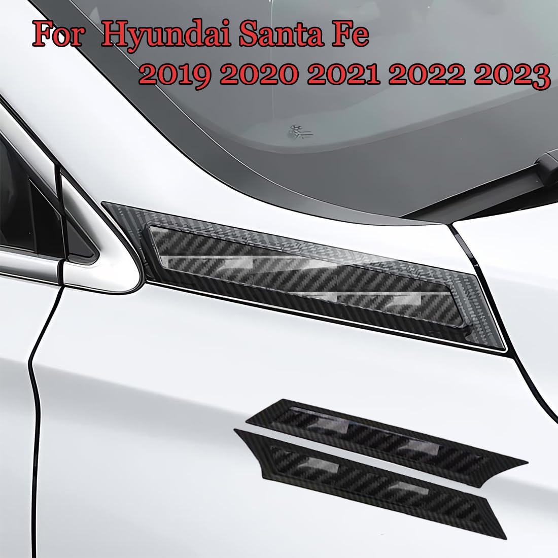 MUXEE for Hyundai Santa Fe 2019 2020 2021 2022 2023 2PCS Chrome Car Auto Bonnet Air Intake Flow Side Fender Vent Hood Scoop Cover - ABS Carbon Fiber Sport Interior Accessories