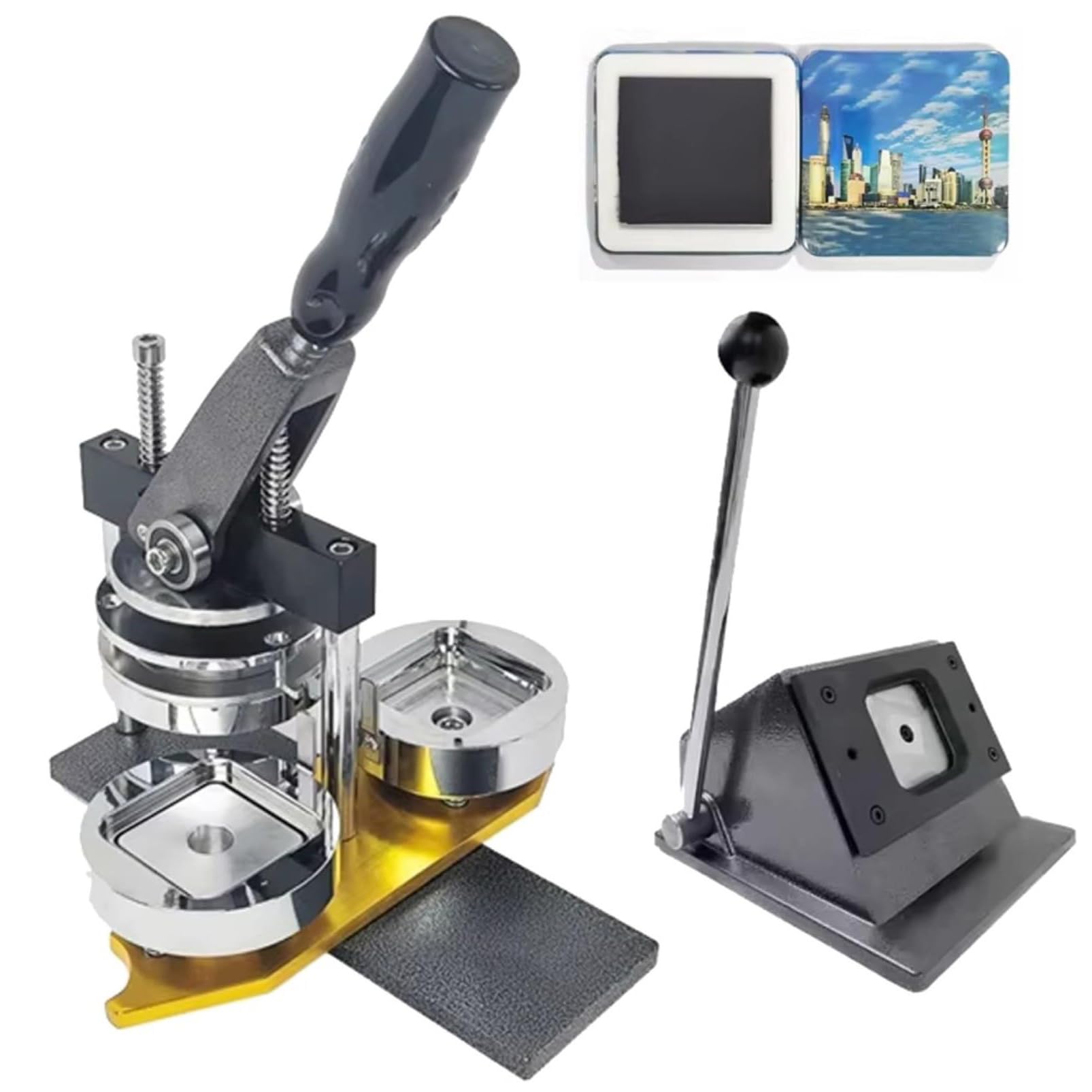 OLSKFUH Fridge Magnet Button Maker Machine With Paper Cutter, 50Mm 100 Set Square Button Making Supplies Diy Square Photo Picture Badge Button,Gift Button, For Crafts And Diy Pro,