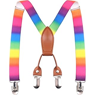 Child Kids Suspenders for Boys and Girls Toddler, Baby Leather 4 Clips Strong Metal Adjustable Suspender
