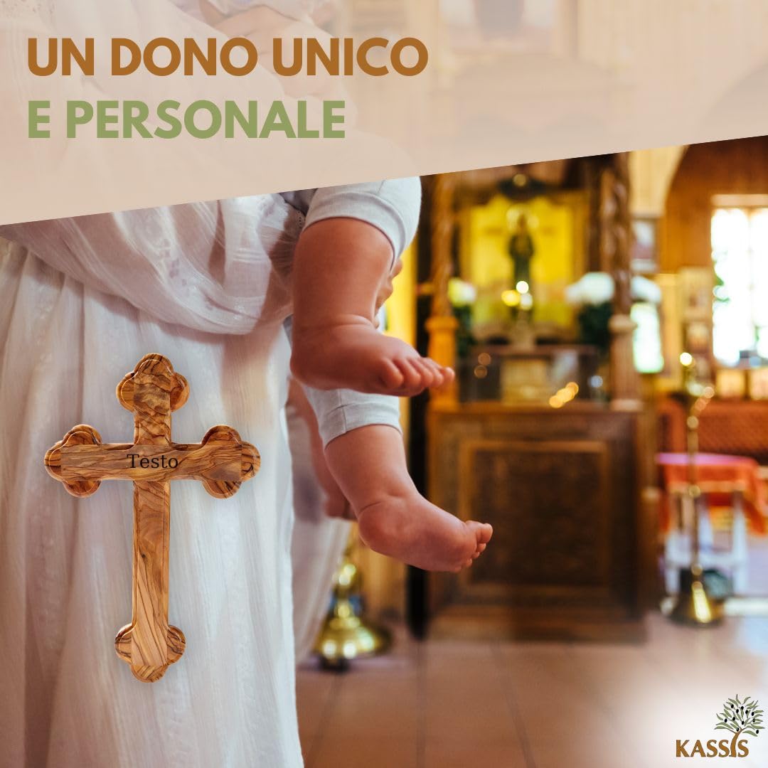 Kassis Geschenkartikel Crocifisso Da Parete In Legno D'ulivo Risorto Da Appendere In Betlemme Per Cresima, Battesimo, Comunione, 13 X 9 Cm (Pesce, Senza Incisione