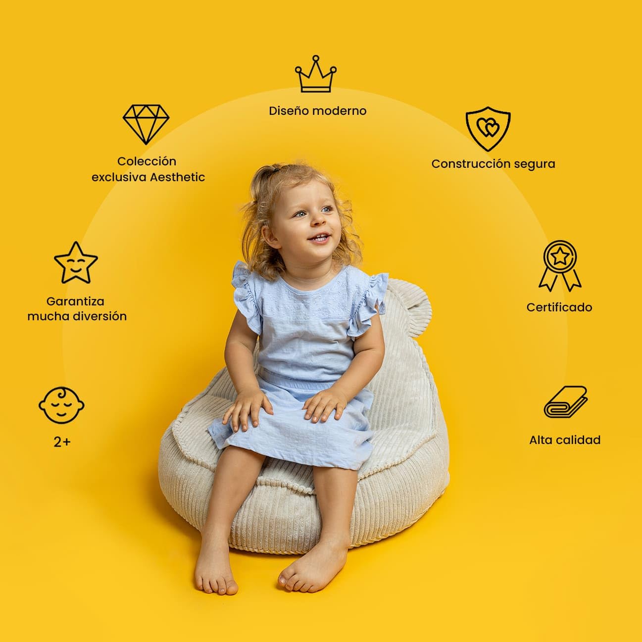 MEOWBABY Puff Oso para Niños, Beanbag, Estética Pana, Turquesa