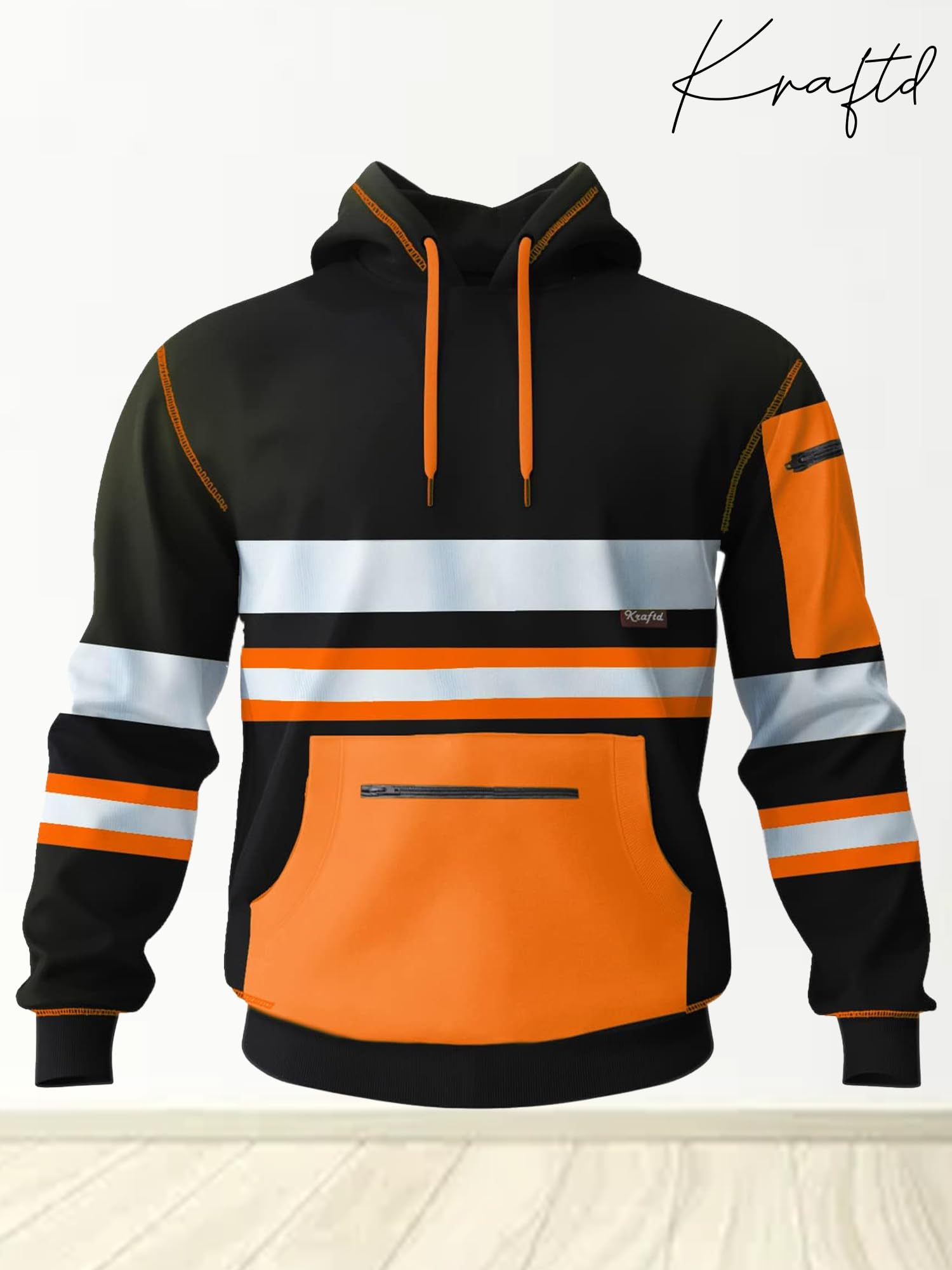 kraftd Mens Hi Vis Hoodie High Viz Hooded Sweatshirt Workwear Hoody With Reflective Tape — view 8