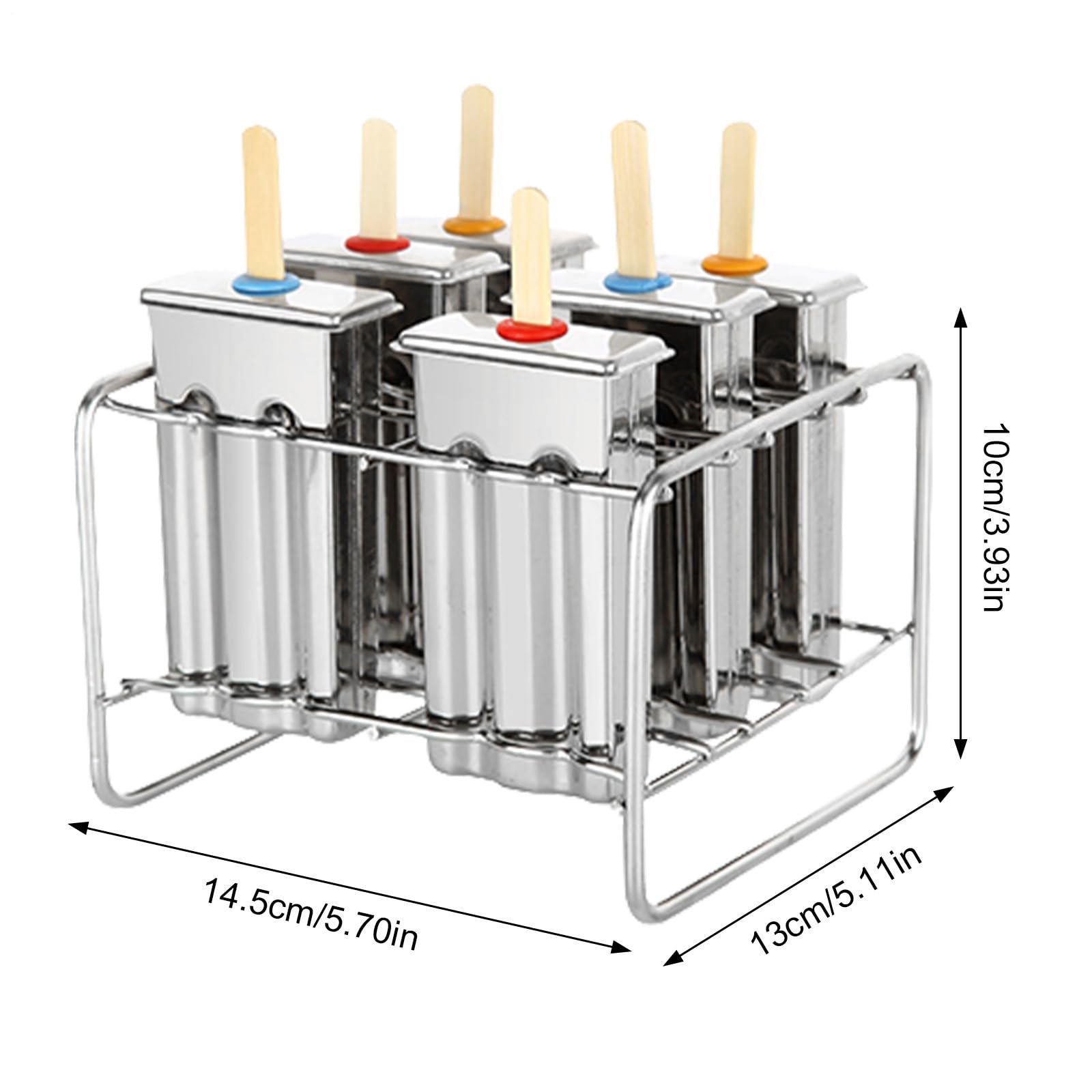 Moldes de acero inoxidable para helados – 6 moldes para hacer helados con | base de soporte, bandeja de metal duradera para paletas de hielo | Moldes de acero inoxidable reutilizables para