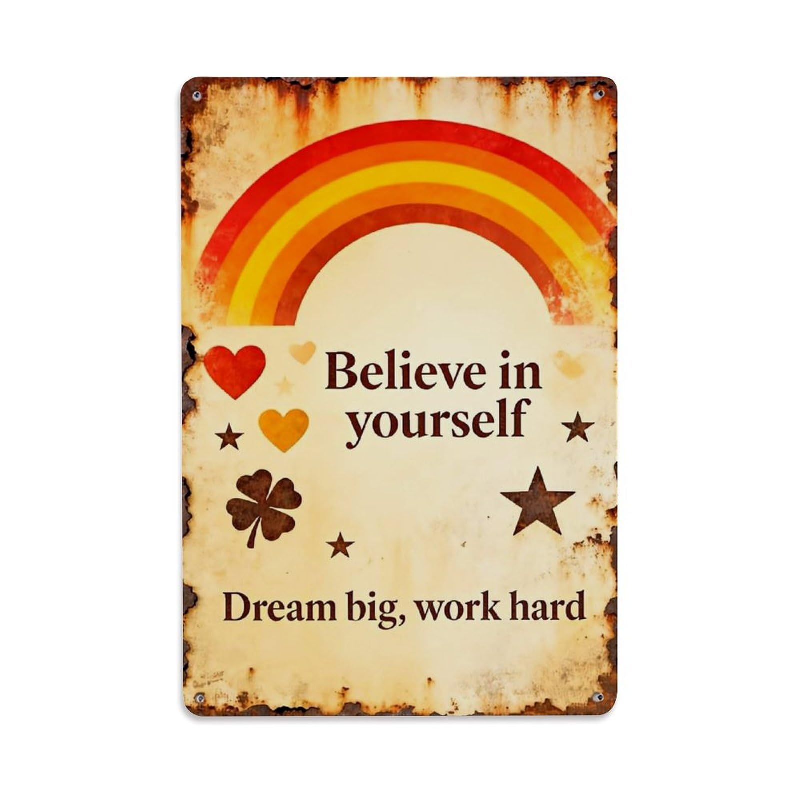 Jdfenggu Vintage Rainbow Hearts Stars Clover Motto Retro Metal Tin Sign, Decor Art Poster For Bar, Home, Man Cave, Kitchen, Laundry Room Gift 8X12inch