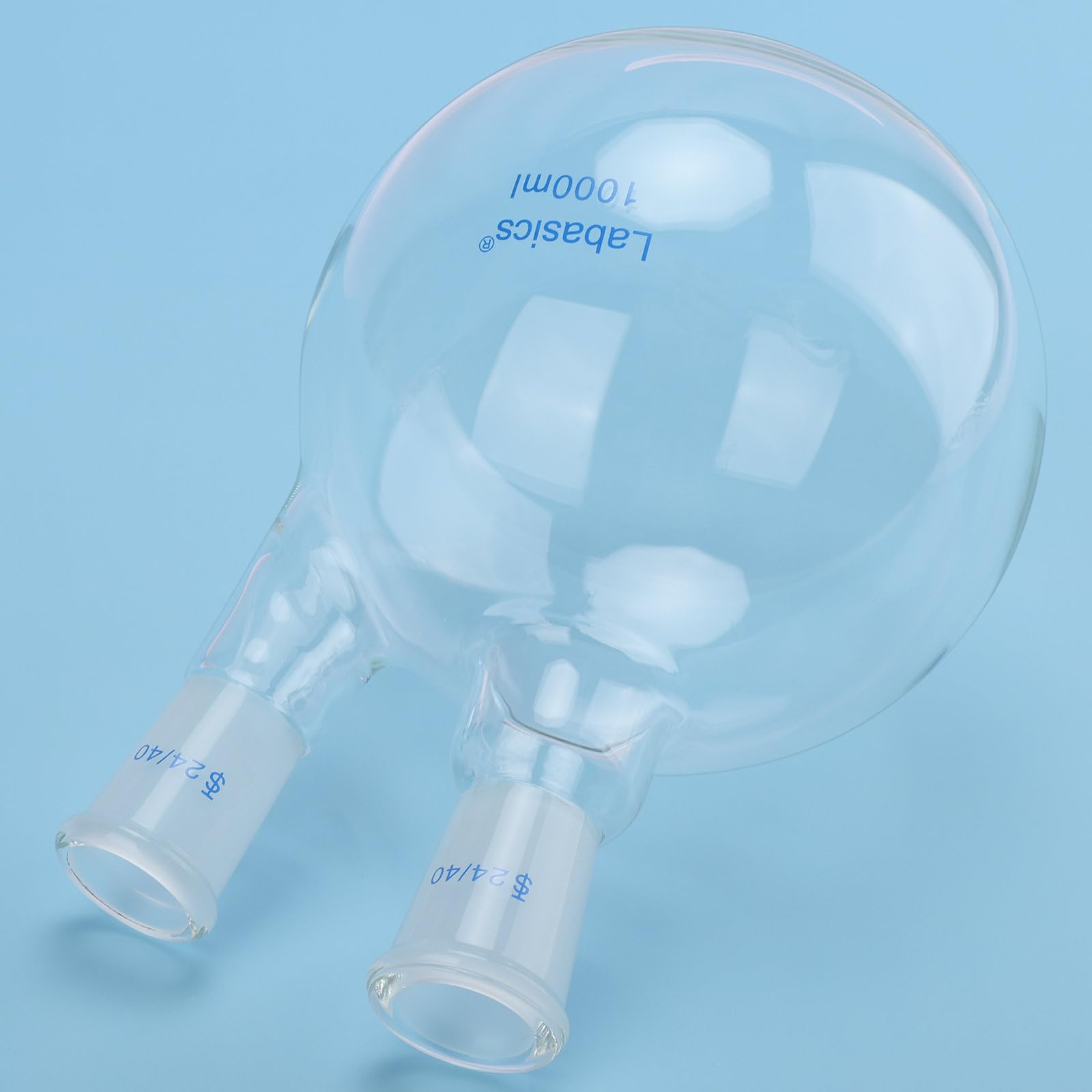 Labasics Fiole Bouilloire à Fond Plat à 2 Cols, Joint 24/40, Verre Borosilicaté, Résistante à la Chaleur pour Distillation et Laboratoire, 1000ml