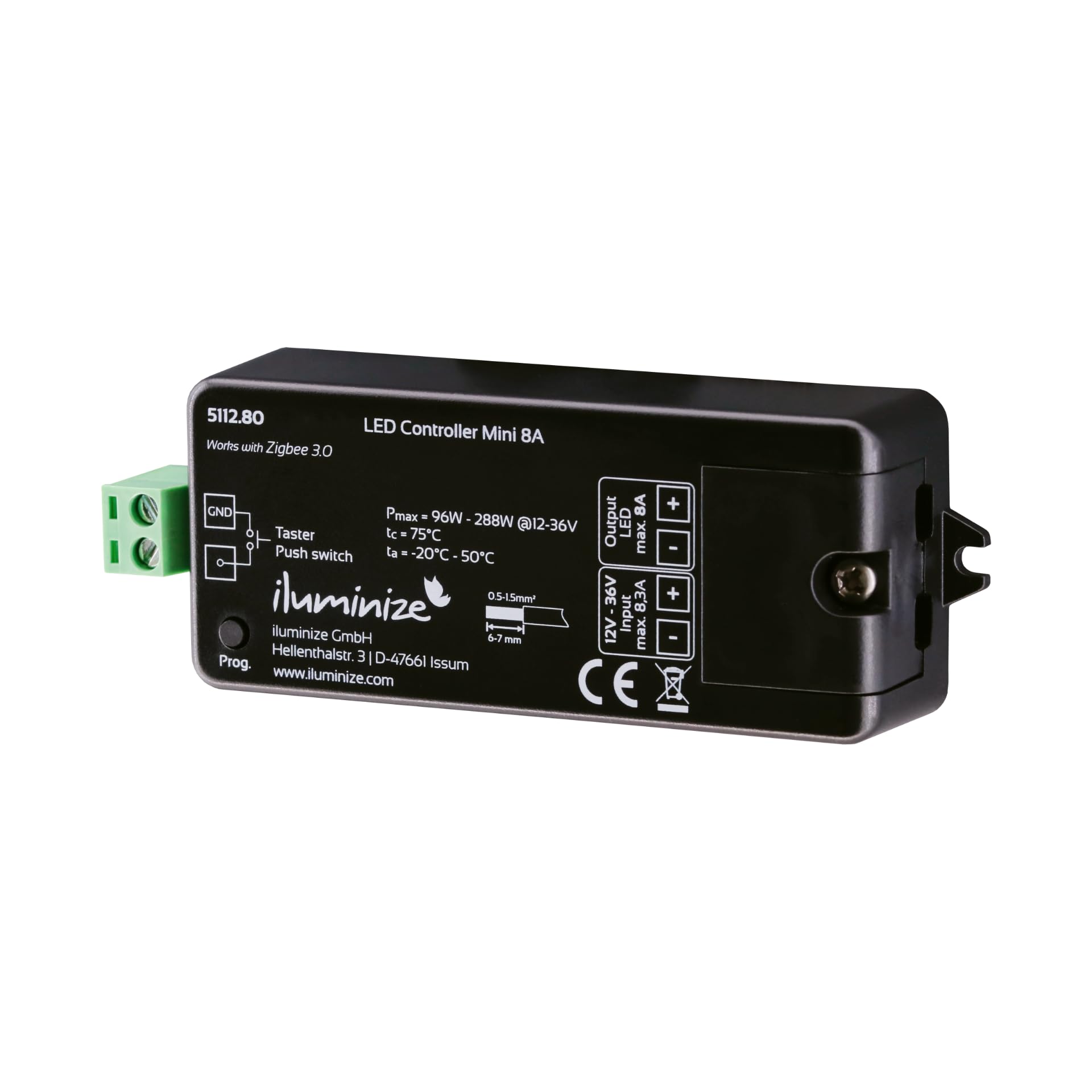 iluminize LED-Controller 1x 8A, 12V-36V, für weiße LEDs, Lightlink & Touchlink | Zigbee kompatibel (1x 8A weiß)