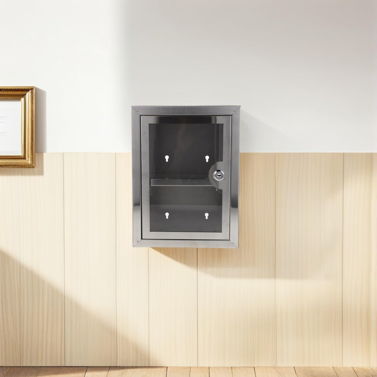 Cassetta di Sicurezza a Parete in Acciaio 280X210X110 MM con Serratura e Doppio Strato Contenitore Robusto per Medicinali e Oggetti di Valore Armadietto Organizer Salvaspazio