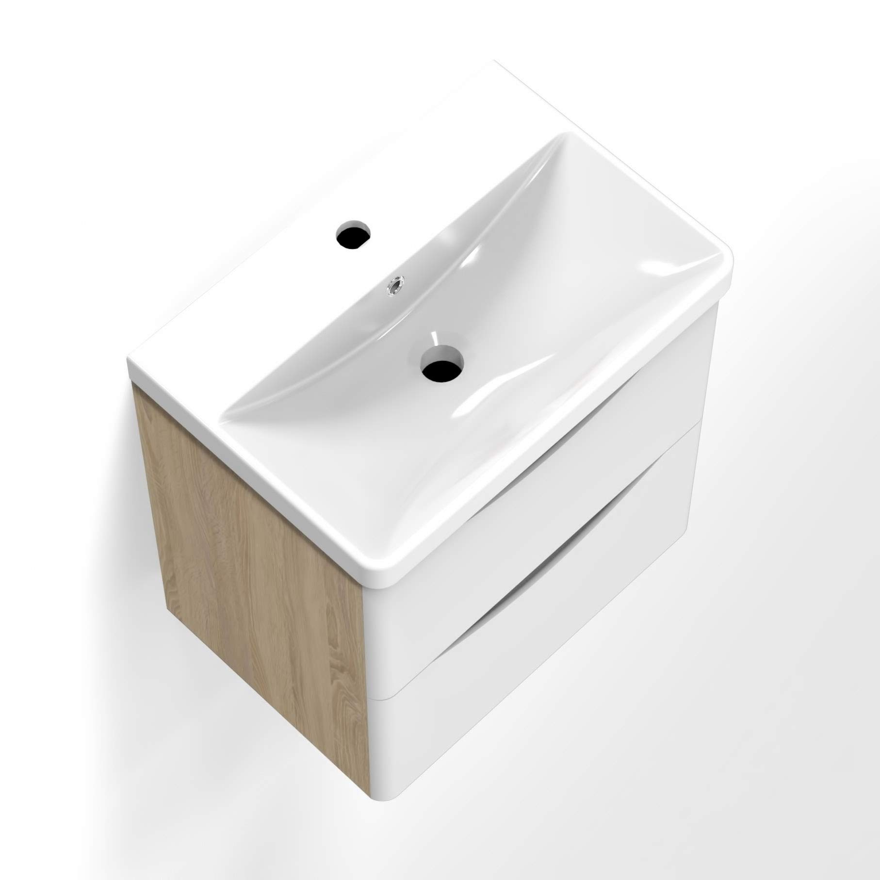 AICA sanitaire Meuble sous Vasque De Salle De Bain Suspendu Blanc et Bois Clair avec Lavabo Espace De Rangement 50cm