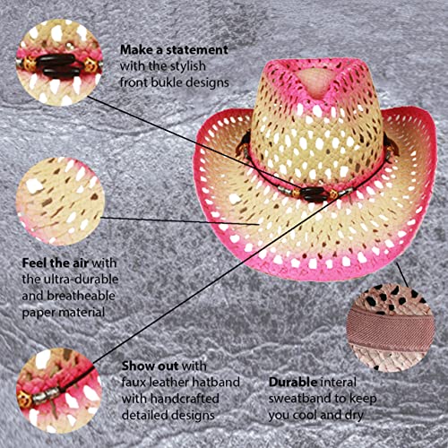 Image of SILVERFEVER Straw Cowboy Hat Cowgirl Hats Men Women Sun Hat Sombreros Vagueros Classic Western Accents Sombreros