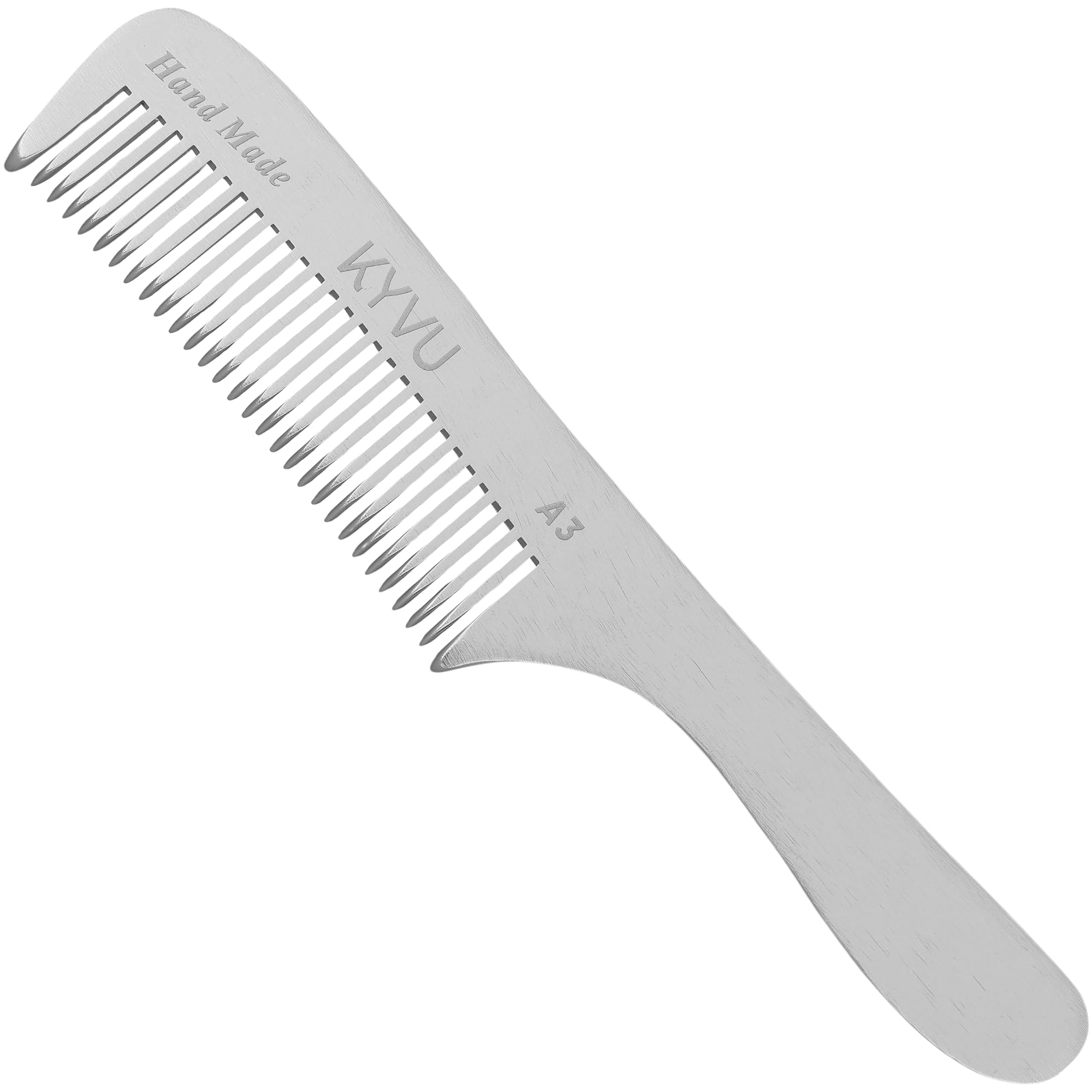 KYVU A3 Handmade 17.8 cm Coarse-Tooth Aluminium Comb with Handle, silver, 17.8 Centimeters