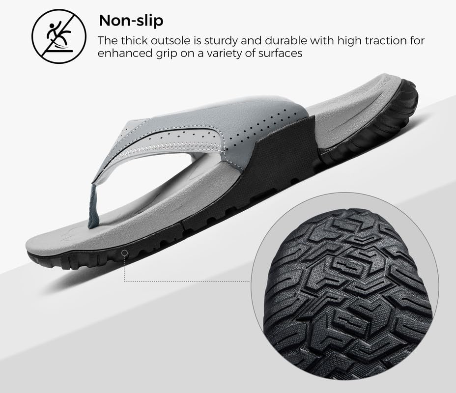 Image of AIRHAS Mens Arch Support Walking Flip Flops Durable Comfort Outdoor Thong Sandals for Men Non Slip Summer Beach Sandals