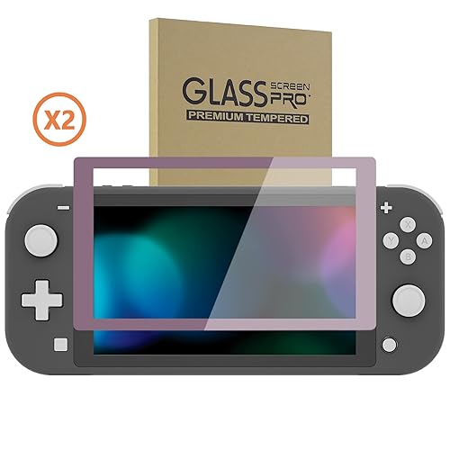 Miniatura 8 de eXtremeRate 2 Pack Dark Grayish Violet Border Transparent HD Saver Protector Film, Tempered Glass Screen Protector for Nintendo Switch Lite