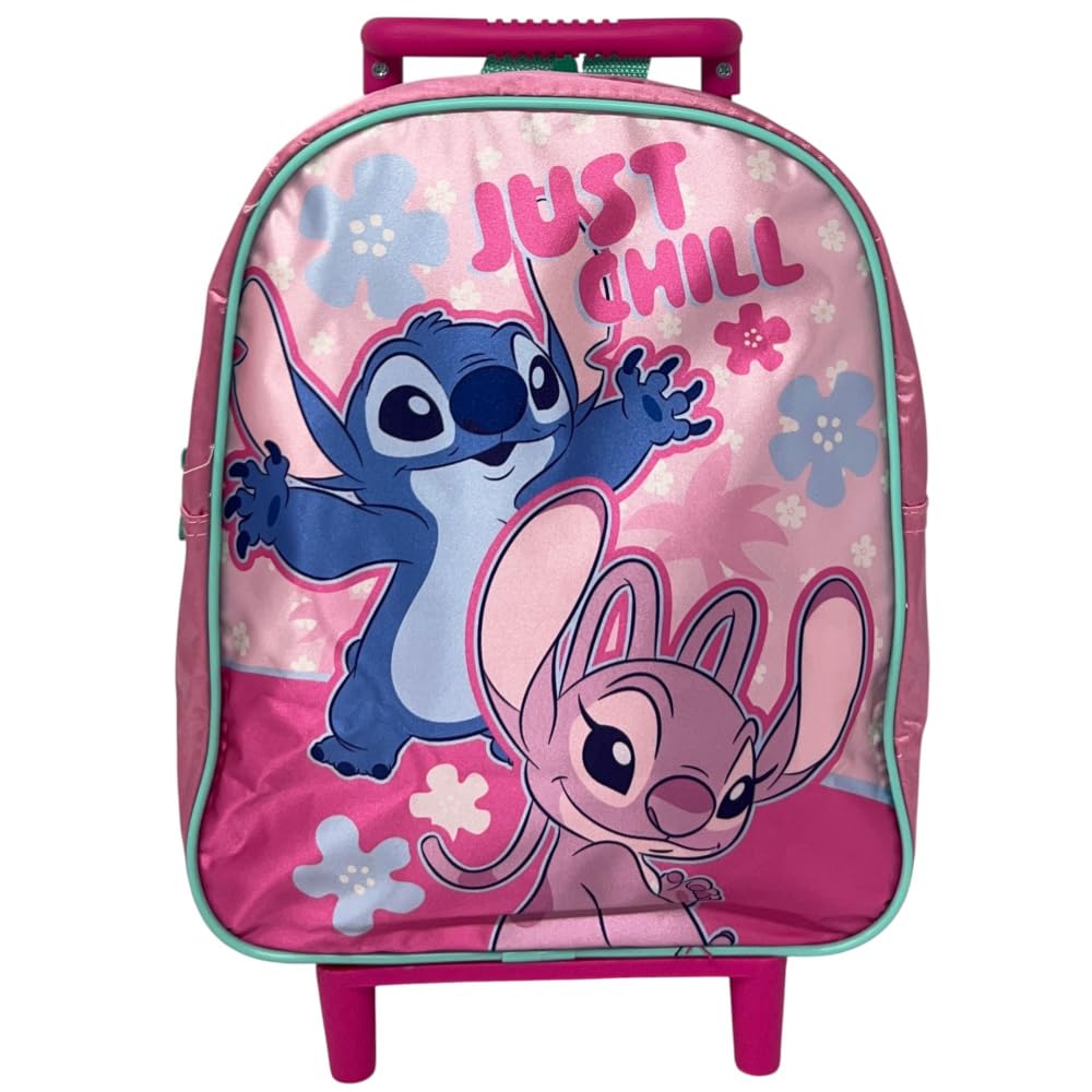 Zaino con trolley Stitch e Angel Disney borsa per la scuola asilo materna zainetto 28 cm con ruote e manico allungabile