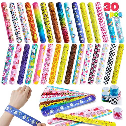 JOYIN Slap Bands, 30pcs Slap Bracelets Super Slap Wrist Bands with Colorful Hearts Animal, Party Bag Fillers for Kids (30 Designs) Birthday Party Favours Pack, Easter Basket Stuffers