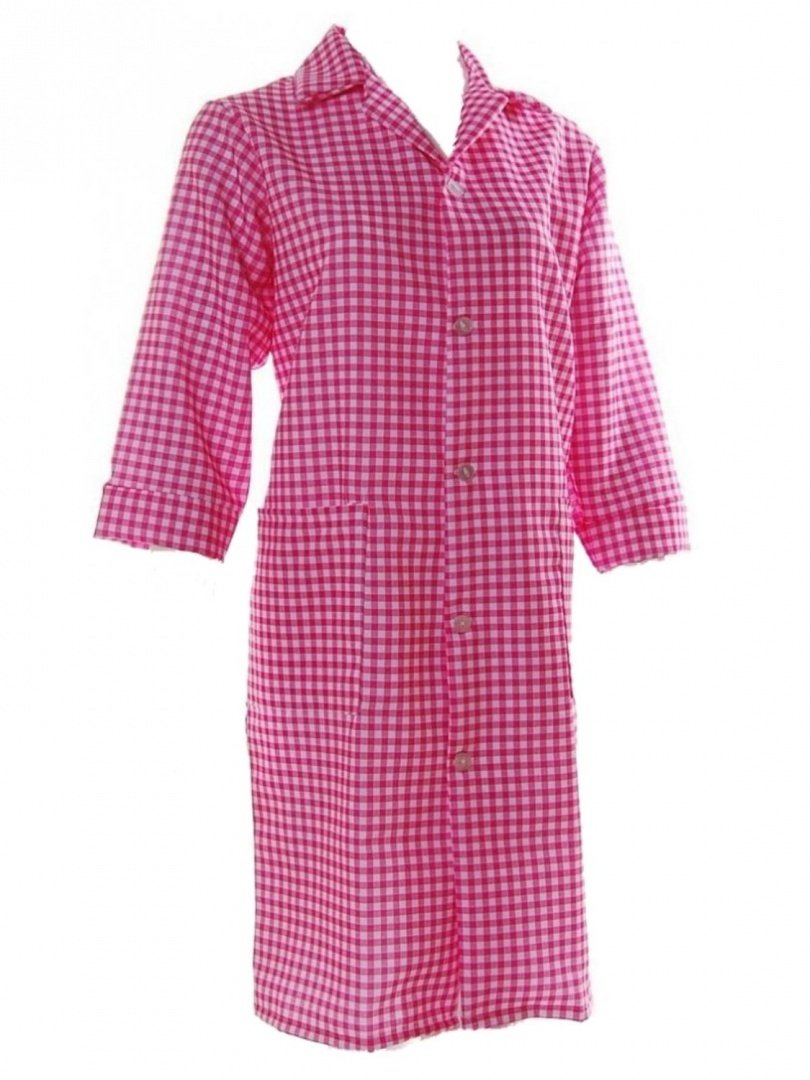 Bags-n-ApronsLadies Overall | 3/4 sleeve | Twin Pockets | OS (Approximately 44/46 inches) | Pink/White Check