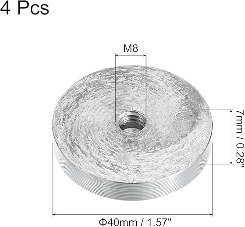 Miniatura 2 de uxcell Rosca M8 1.575 in de diámetro de forma redonda de aluminio disco hardware 4pcs, aluminio círculo disco vidrio adaptador superior para mesa de