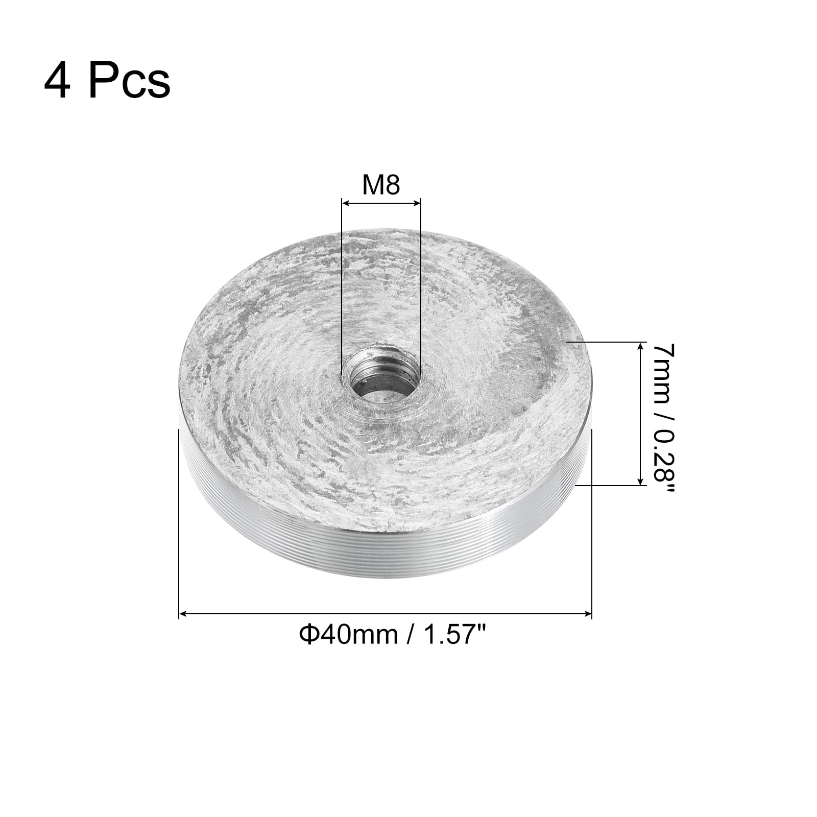 QUARKZMAN 40mm Aluminium Scheibe x 4Stk Silberton M8 Gewinde | Kreisrunde Scheiben Für Halterung Glastisch oder Stuhl QUARKZMAN 40mm Aluminium Scheibe x 4Stk Silberton M8 Gewinde | Kreisrunde Scheiben Für Halterung Glastisch oder Stuhl
