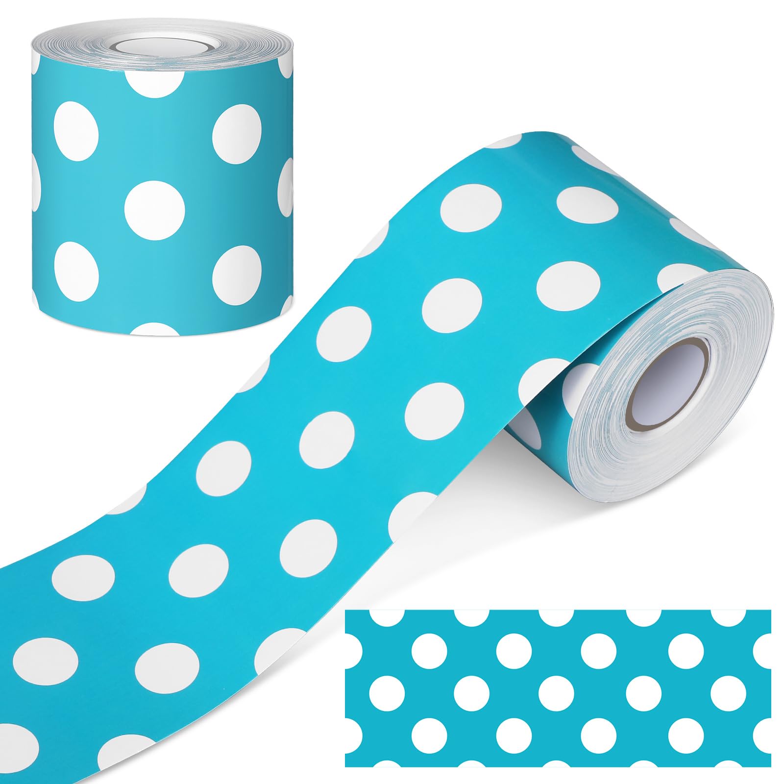 Resurhang 65 Feet Teal Blue Polka Dot Bulletin Board Border Decor