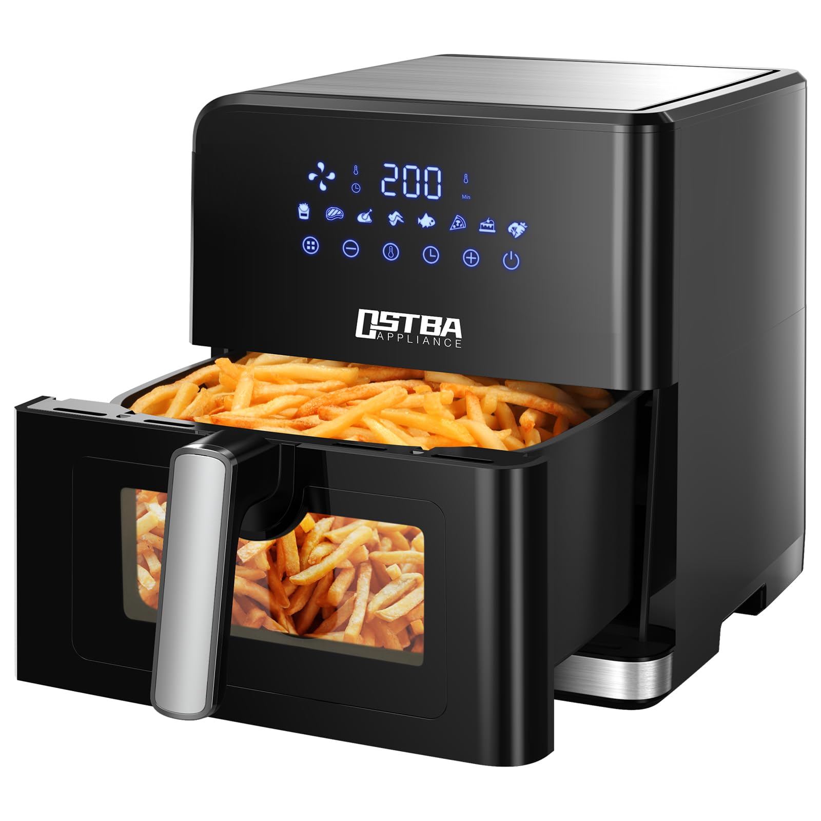 Heißluftfritteuse XXL 7,5L mit Sichtfenster, 8 Programme, 80℃-200℃ Temperaturregelung, 1700W Luftfritteuse für gesundes Frittieren, Schwarz