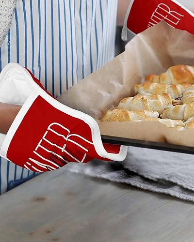 Miniatura 20 de Juego de 2 agarraderas de tela de rizo antideslizantes y aislantes de calor con bolsillo, guantes gruesos para horno, posavasos para hornear