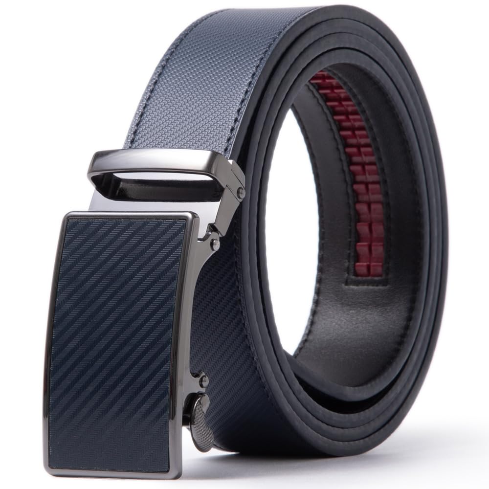 Ayamoti Unisex Navy Genuine Leather Slide Ratchet Belt Men Multicolored Customizable Fit, Waist 28''-46