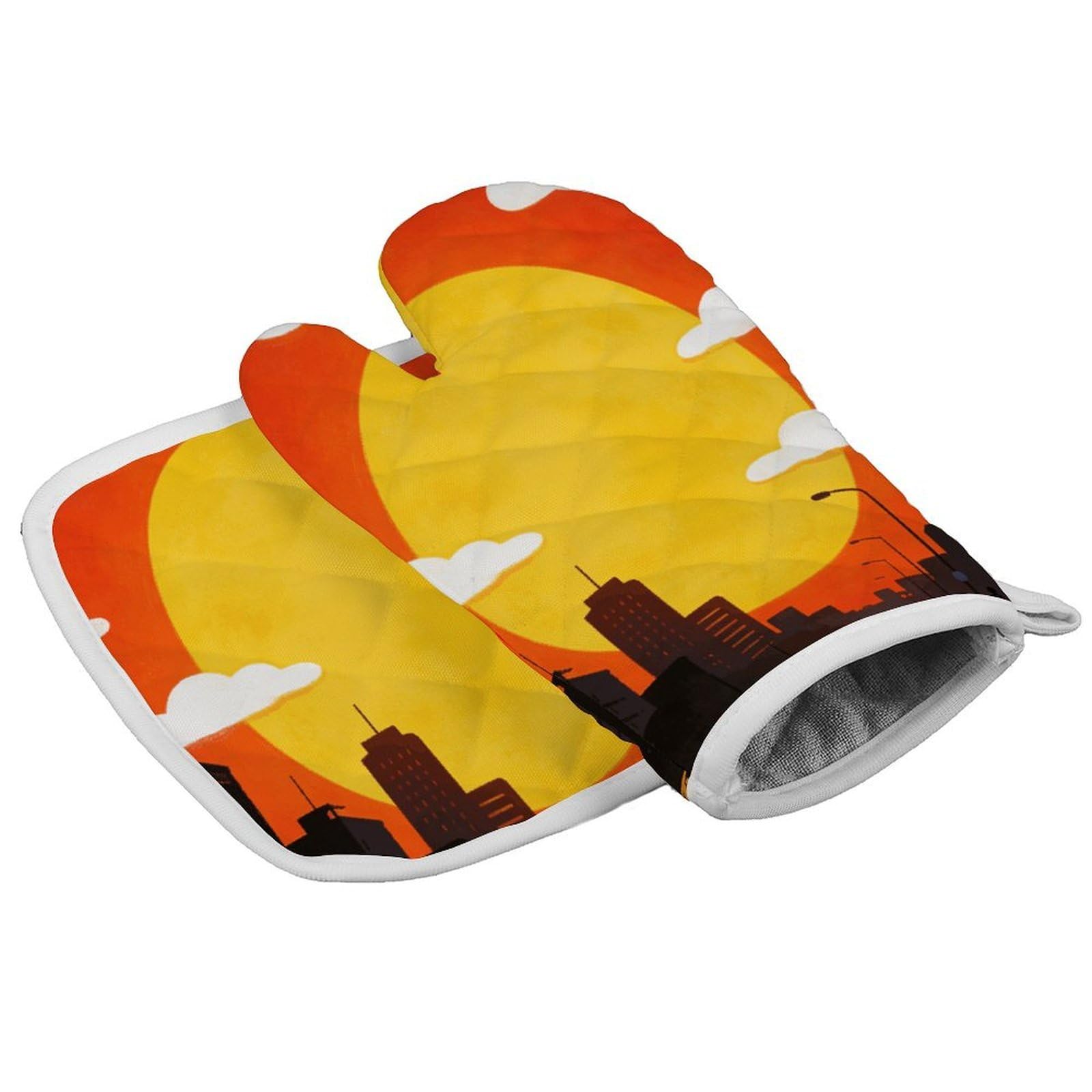 Fodpand Style Sunset Oven Mitt Set With Lanyard, Cooking Mitt, Protective Thermal Insulation,Kitchen Mitt For Baking, Cooking, Grilling, Microwave