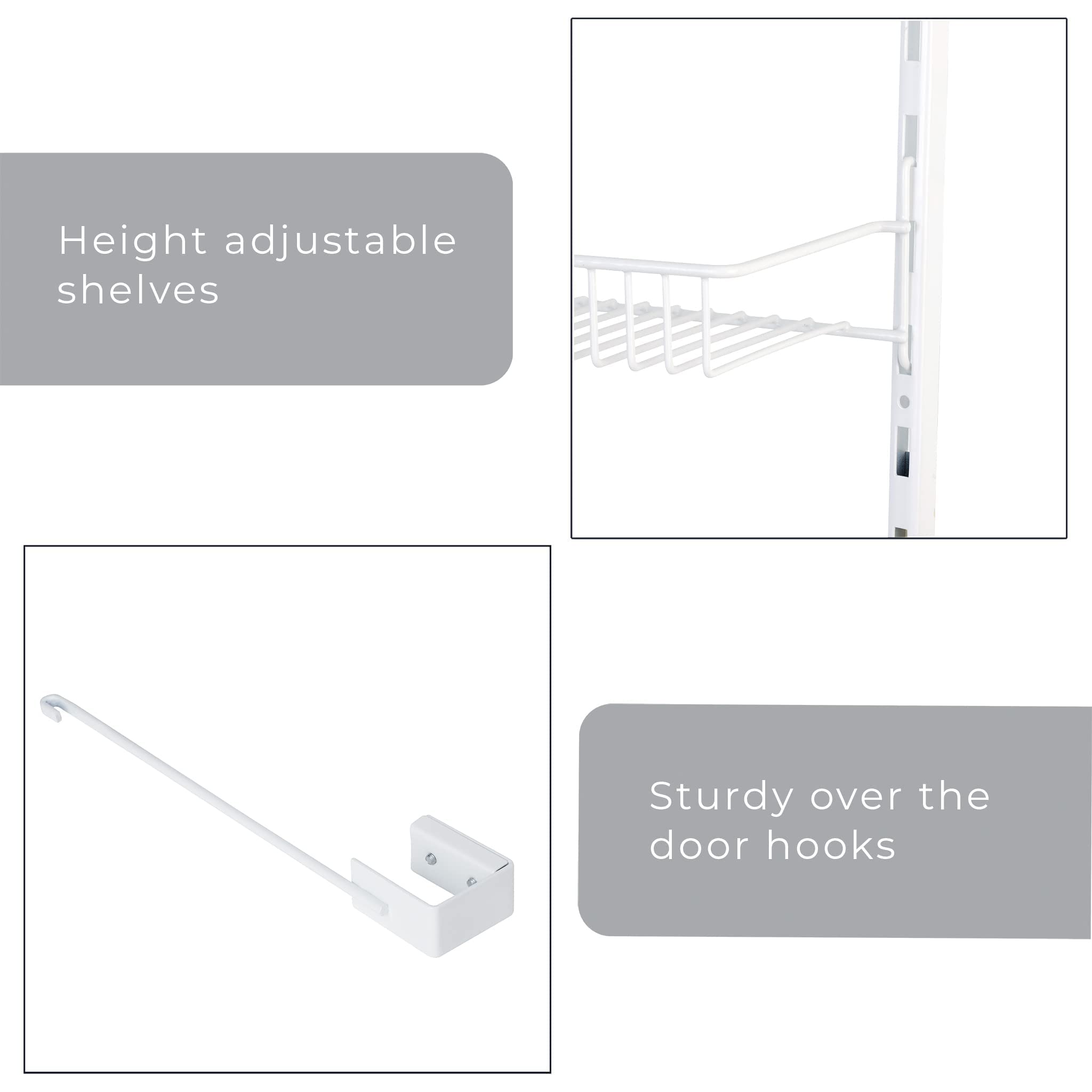 Smart Design Over The Door Pantry Organizer Rack with 6 Adjustable Shelves - Steel Metal Wire Baskets and Frame - Hanging - Wall Mountable - Cans, Spice, Storage, Closet, Bathroom, Kitchen - White