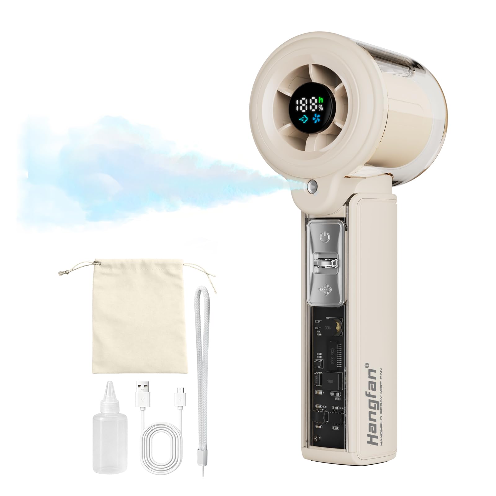3000mAh Upgraded Version Handheld Spray Fan Portable Spray Fan Rechargeable, Water Spray Fan Electric Handheld Cooling Ice Fan for Summer Beach Travel and Concerts, Women's Gift (Beige)