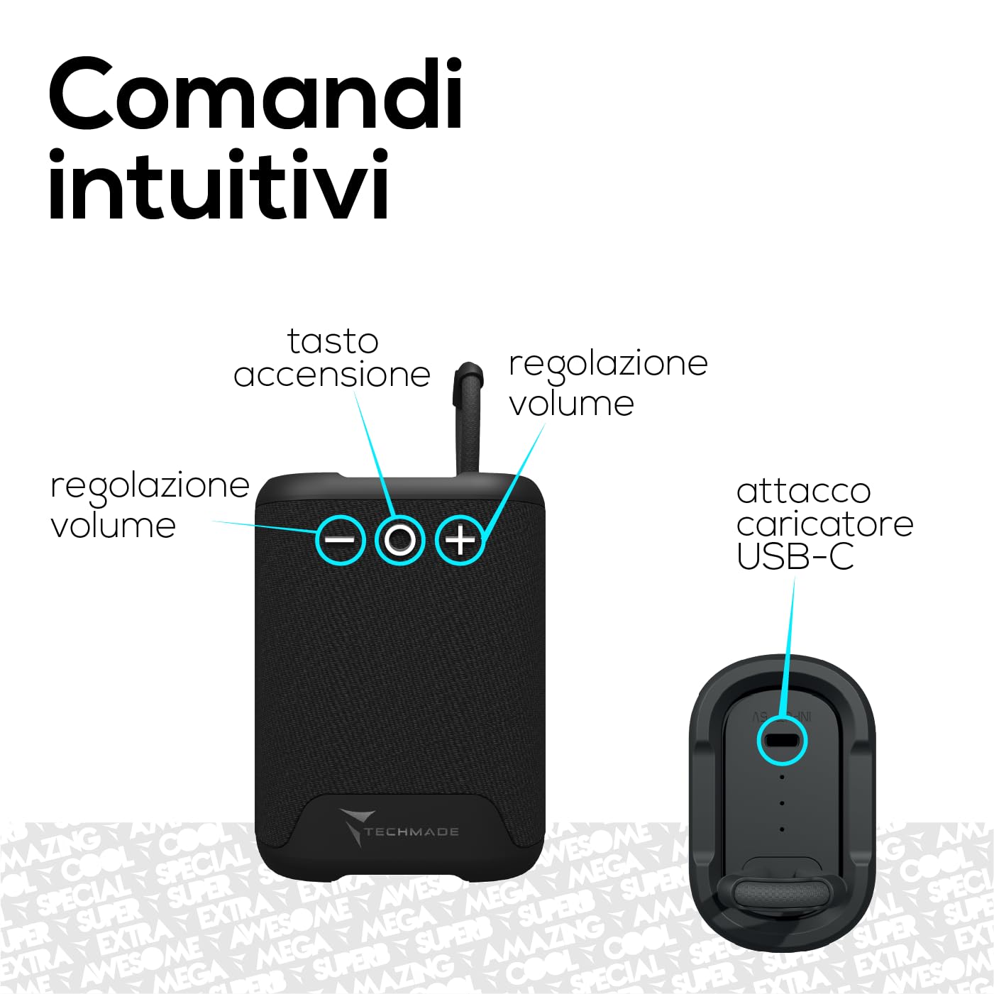 TECHMADE Speaker Bluetooth Portatile, Cassa Altoparlante Wireless con Design Compatto| Distanza operativa 10metri|Connessione senza filo e vivavoce (nero)