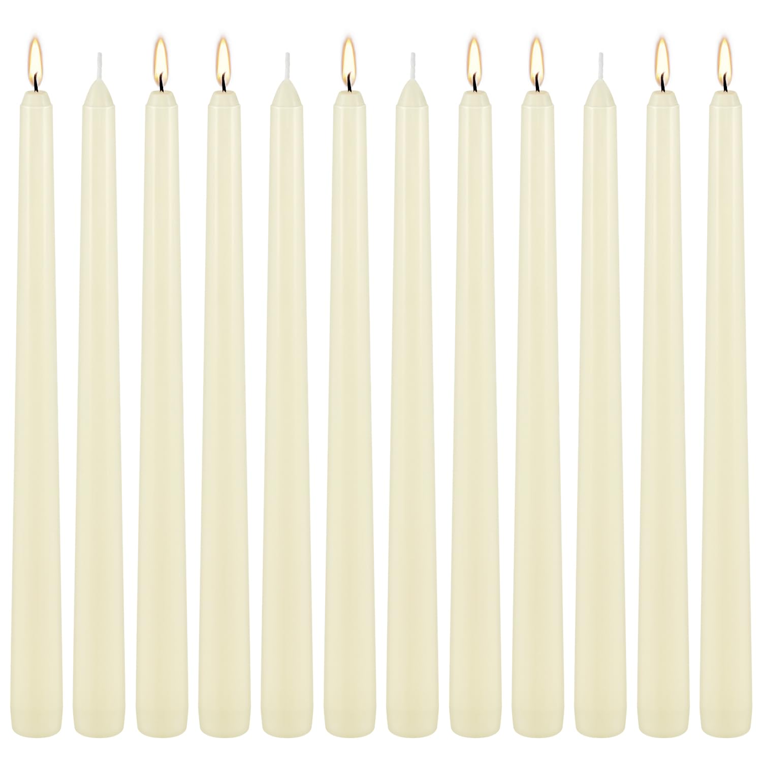 Confezione da 12 candele coniche color avorio, non profumate, 25,4 cm, antigoccia e senza fumo, 8 ore di combustione, ideali per candele coniche di Halloween, matrimoni, cene, feste