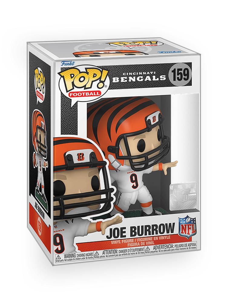 Pop Football: Cincy Bengals - Joe Burrow Throwing Stance in White Vinyl Figure Bundle with Compatible Funko Box Protector
