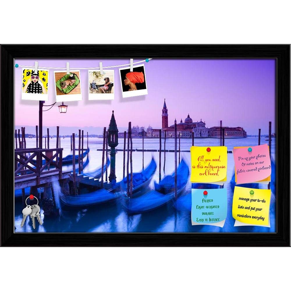 ArtzFolio San Giorgio Maggiore Church & Gondolas, Venice Italy Printed Bulletin Board Notice Pin Board Soft Board | Black Frame 17.6 X 12Inch