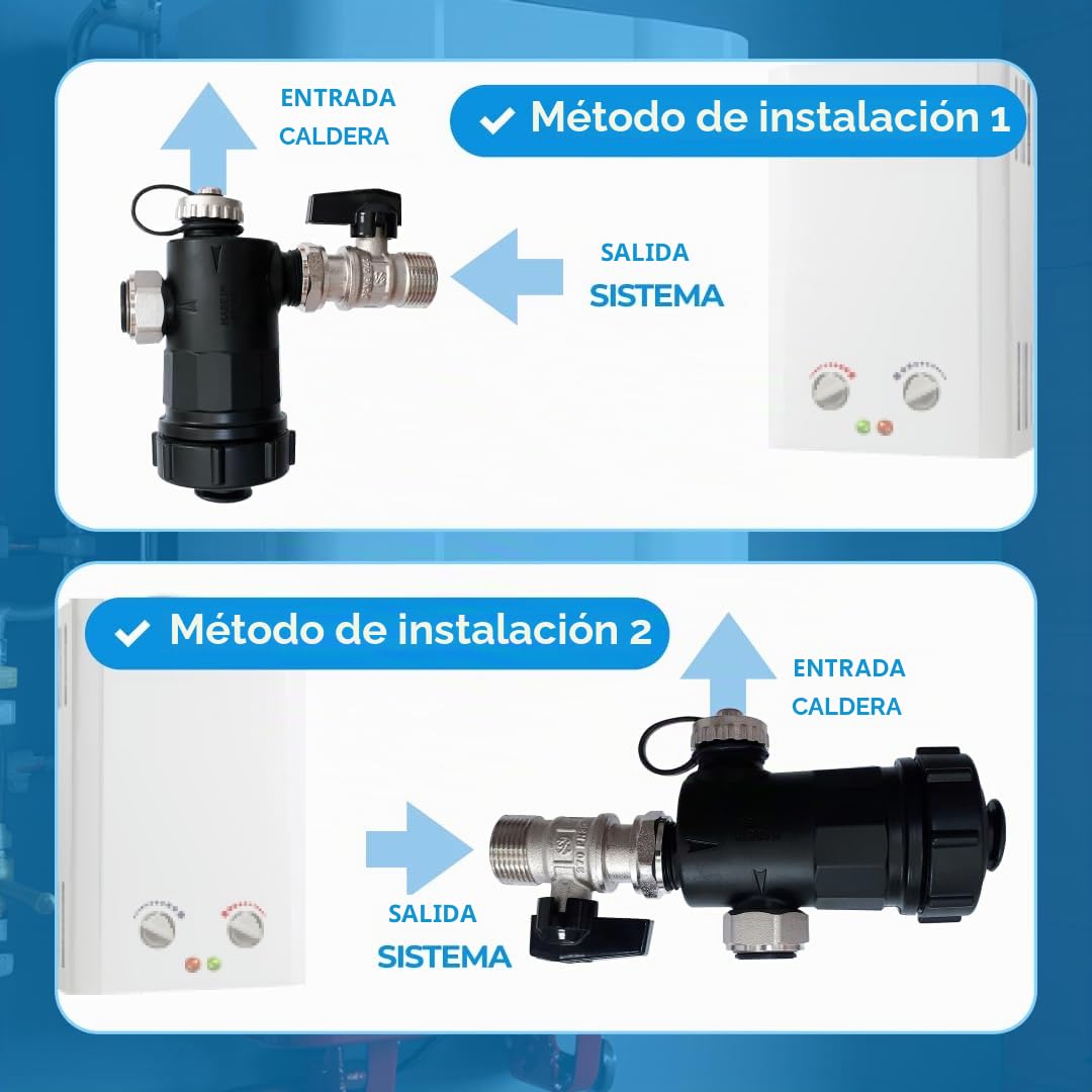 WK - Filtro decantador magnético para caldera con válvula de cierre de latón de 3/4 pulgadas, útil para filtración del agua, protege el sistema térmico de las impurezas