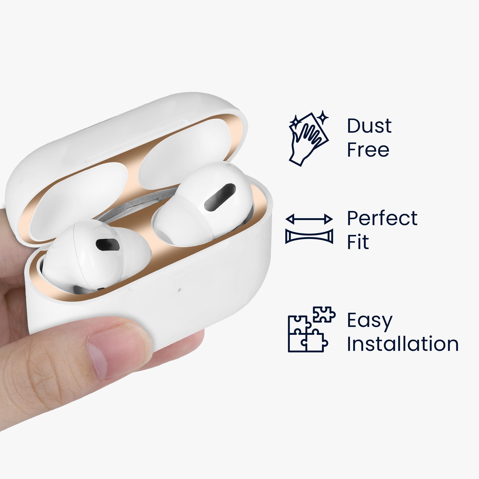 kwmobile Set of 2 Dust Guards Compatible with Apple Airpods Pro 2 - Anti-Dust Protection Stickers - Rose Gold - Image 4