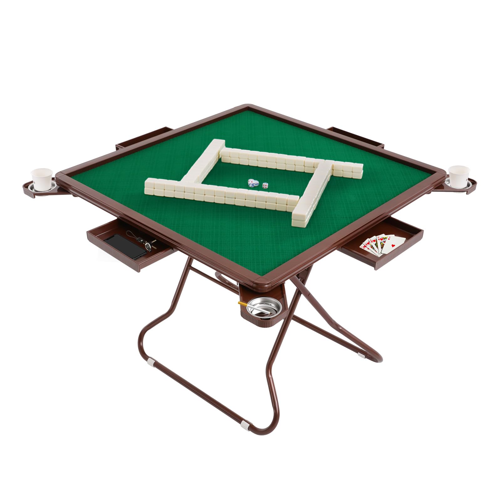 4 Player Card Mahjong Table,35" Card Tables Folding Square with 4 Cup Holders and 4 Drawers,Wear-Resistant Desktop Majiang Table for Various Sorts of Table Games
