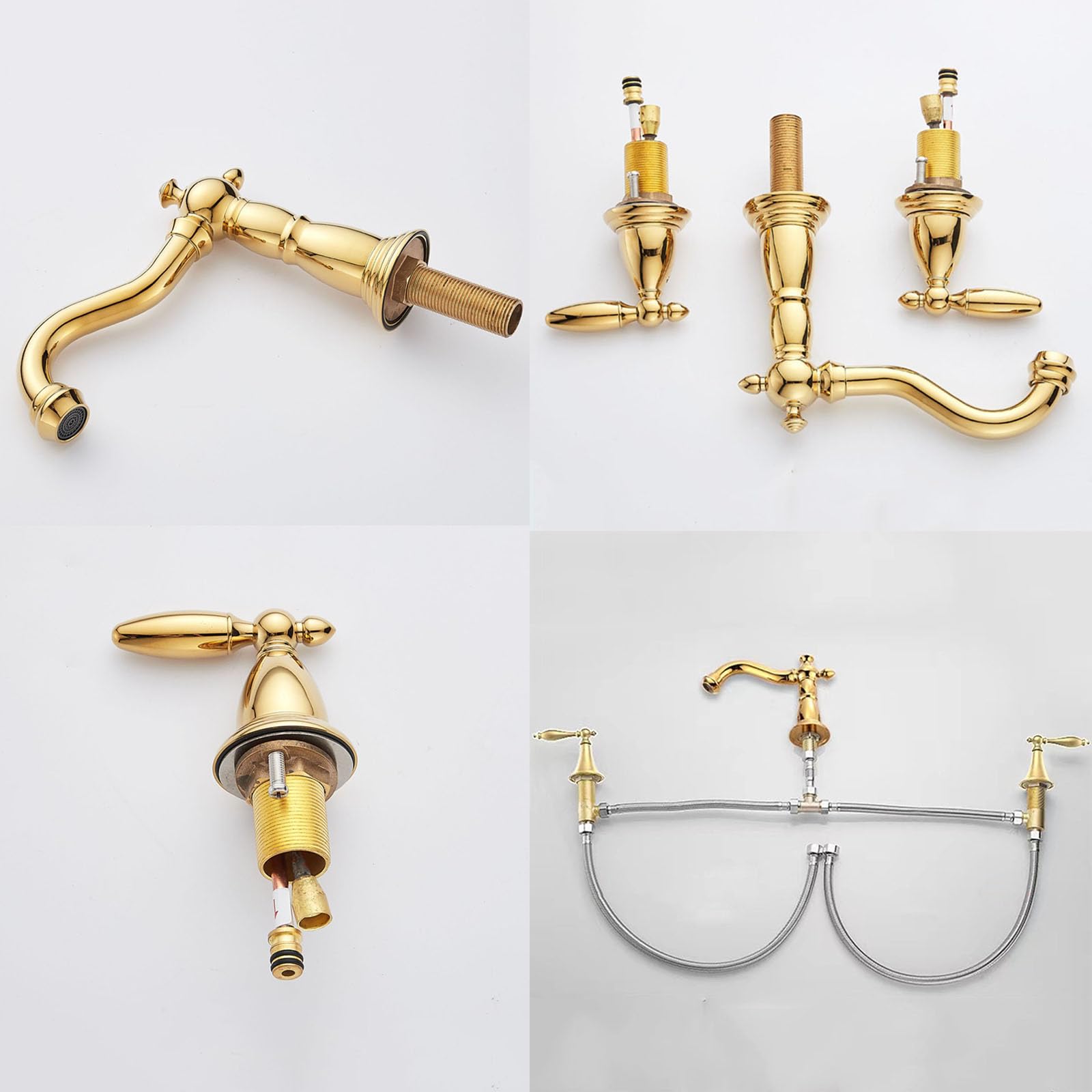 Grifo de Lavabo Moderno Pistola de Agua Caliente Y Fría de 3 Orificios Grifo Del Fregadero Baño Grifos Mezclador de Baño Doble Mango Color Gris