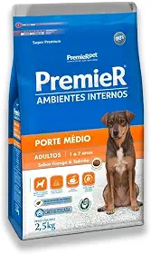 Ração Premier Ambientes Internos Cães Adultos 12kg Porte Méd